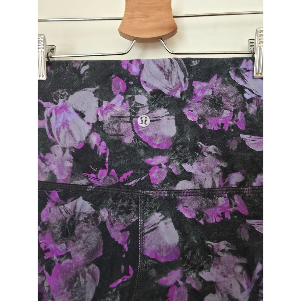 Lululemon Fast & Free Black & Purple Floral Print Athletic Leggings Women's Sz 2 - Picture 5 of 8